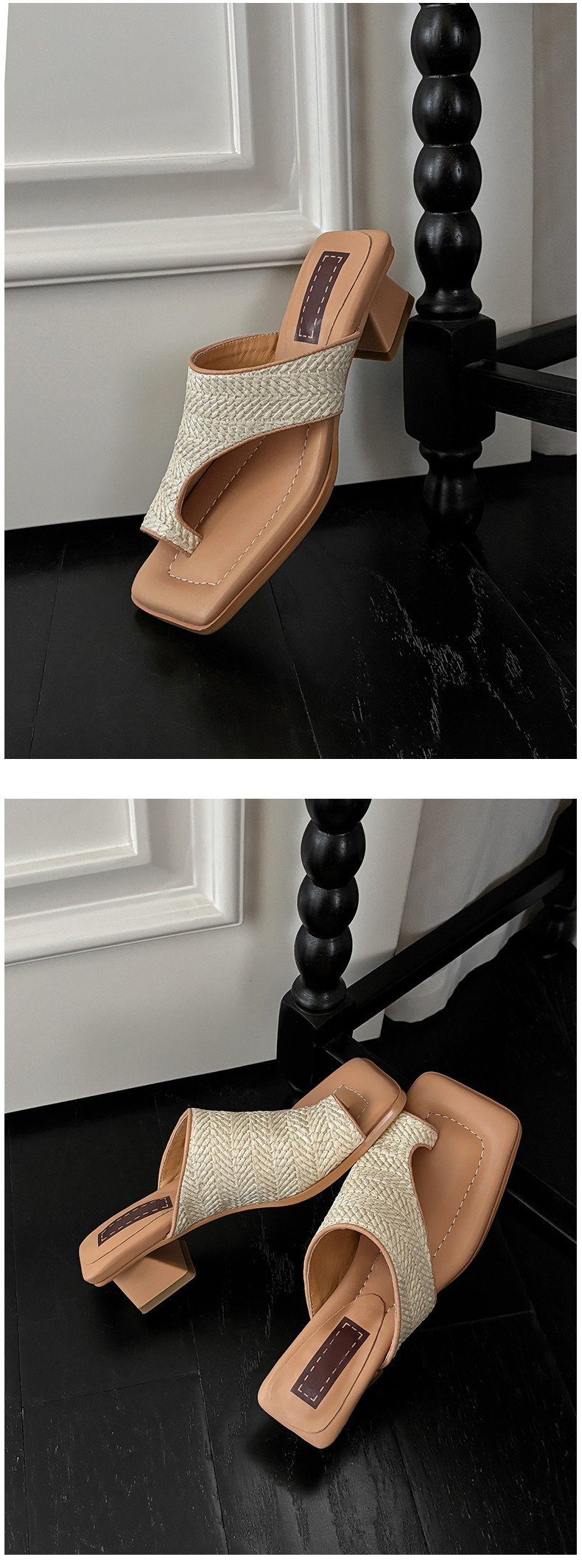 Dép sandal cao gót nữ hở mũi kiểu Pháp đan chéo, gót cao 9 cm, đế mềm — Màu cà phê (Nâu) chi tiết 9