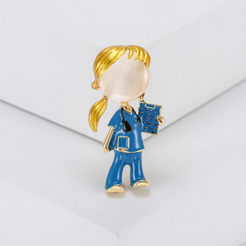 New Korean style fashionable female nurse corsage brooch, personalized alloy cat's eye oil drop brooch, factory direct sale