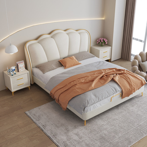 Simple leather bed cream style soft bag cat scratch leather soft bed 1.8m double bed girl bed 1.5 storage bed petal bed