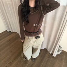 26春新款全棉拼接假两件长袖T恤女修身显瘦百搭打底衫上衣潮E5390