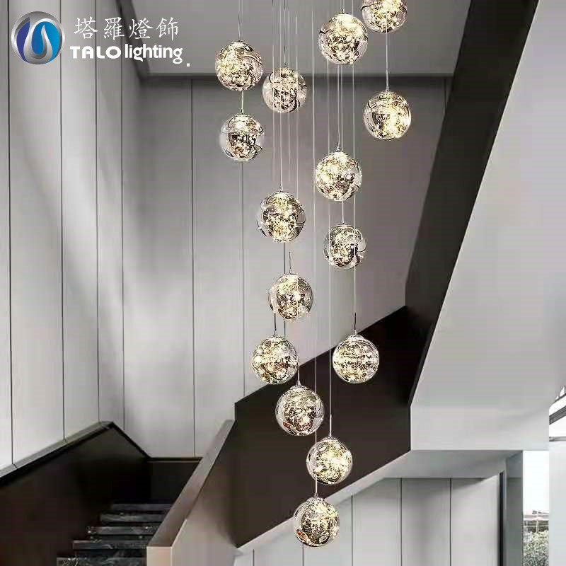 Starry Sky Staircase Long Chandelier, Modern Minimalist Villa Loft Apartment Mezzanine Glass Living Room Grand Chandelier