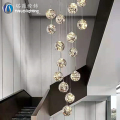 Starry Sky Staircase Long Chandelier, Modern Minimalist Villa Loft Apartment Mezzanine Glass Living Room Grand Chandelier