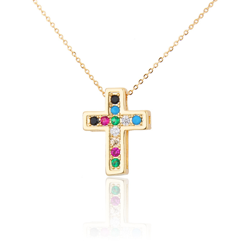 Simple Cross Zirconium Copper Necklace display picture 1