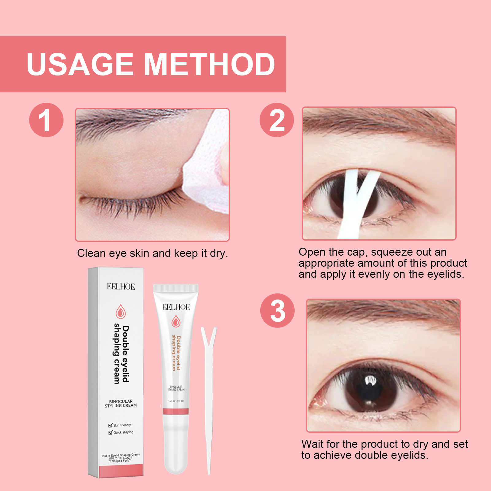 EELHOE double eyelid styling cream Natural invisible traceless long-lasting inner double eyelid enlarging eye shaping cream_voghion.com