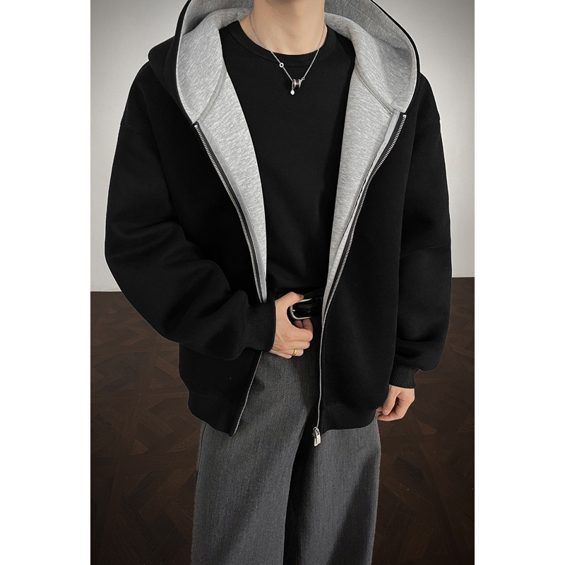 Felpa con cappuccio, cardigan patchwork pesante 430G, stile americano, da uomo, trendy, oversize, giacca casual_voghion.com
