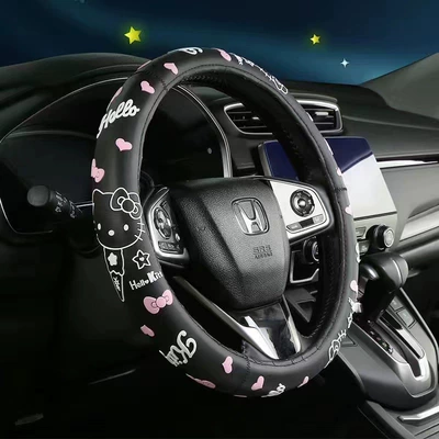 Steering wheel cover Cover Men's Silicone Steering Wheel - hello-kitty-black-38cm