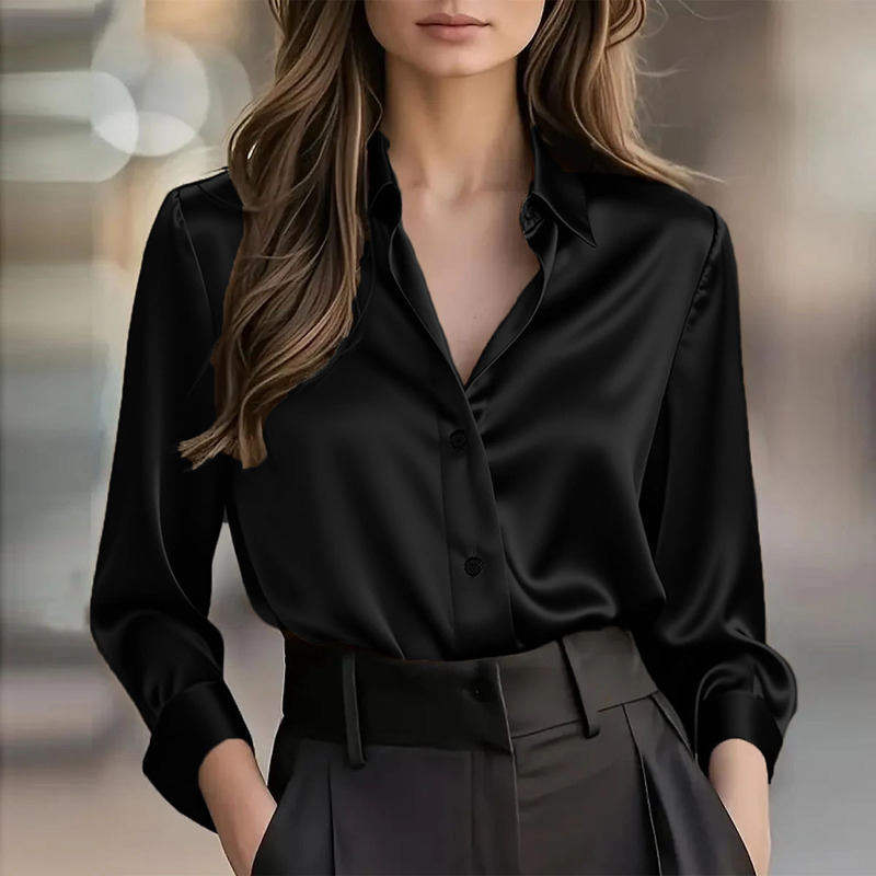 2025 New Style Commuter Long-Sleeved Shirt Women's Solid Color Button Shirt European and American Style