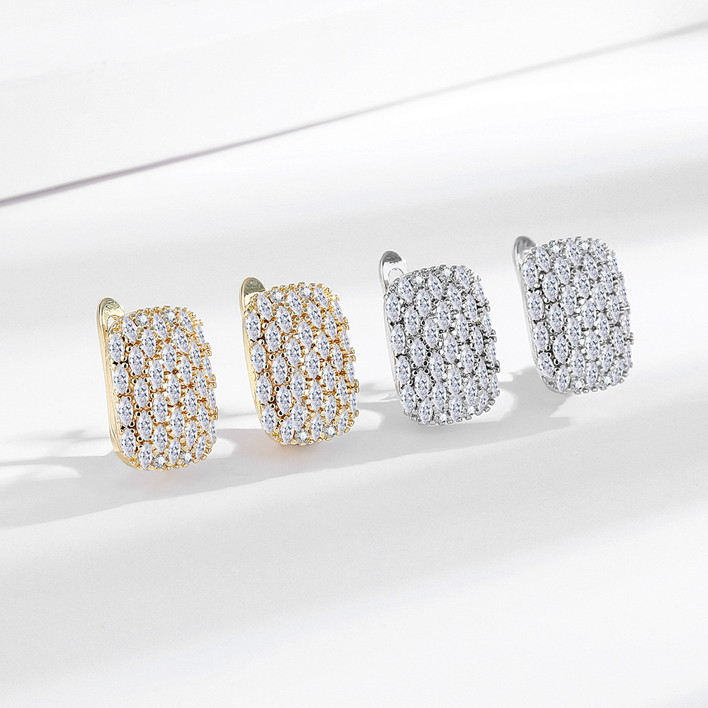 6g Weight Copper Ear Needle Material 1 Pair Elegant Glam Geometric Copper Zircon Hoop Earrings