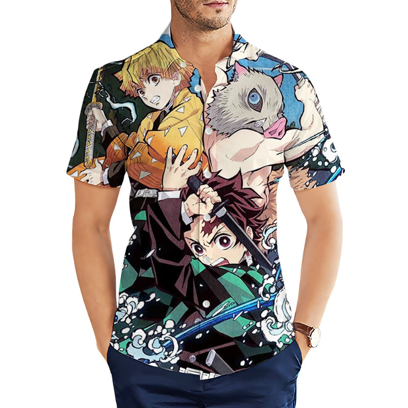 Cloocl Hawaiian Shirt Devil Killer 3D Pattern Printed Round Neck Short Sleeve Men's Shirt Casual Top