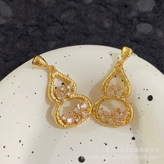 中古vintage鎏金锆石耳钉法式复古葫芦铜镀真金设计感轻奢耳饰女
