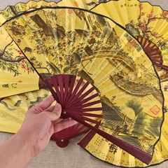 8インチ中国風男扇絹布両面カラー印刷水墨山水竹製骨格夏納涼扇子卸売り