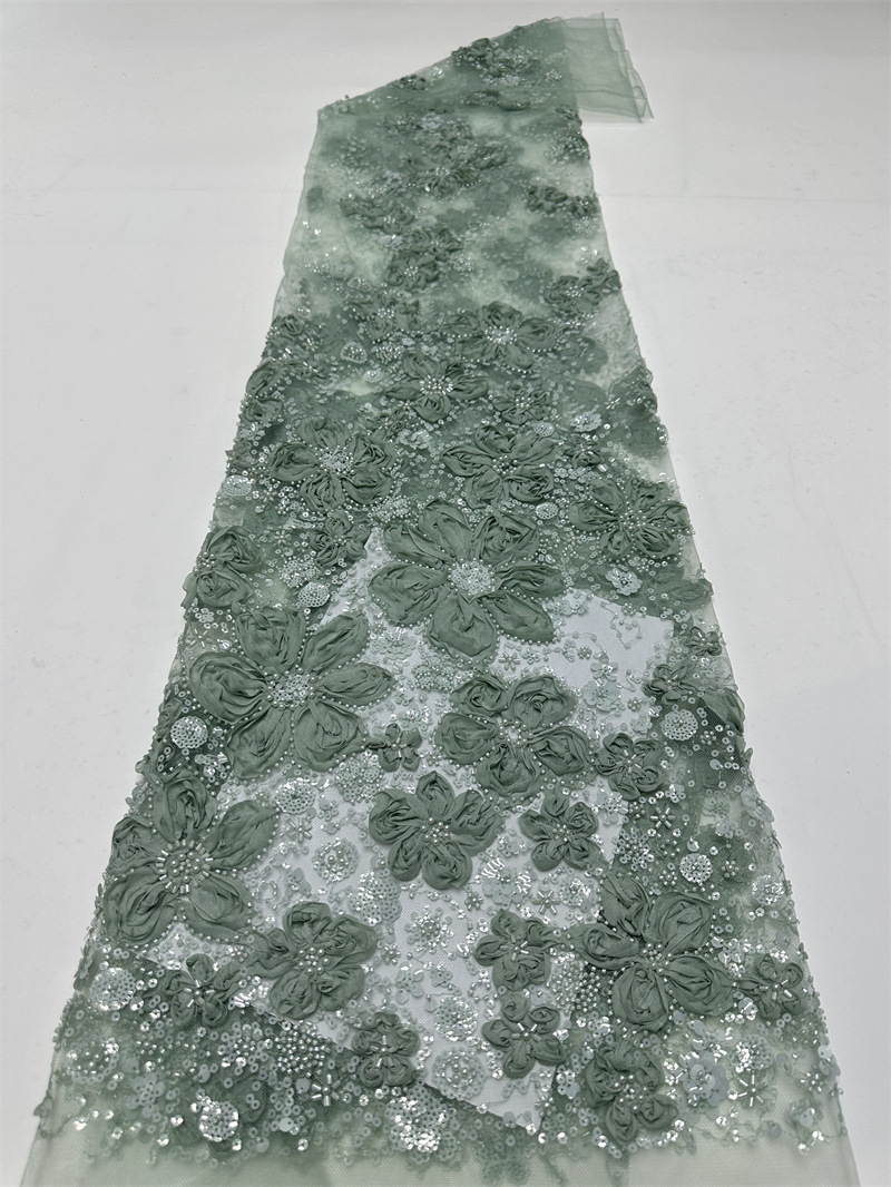 Discos de encaje de flores tridimensionales bordados vestido de novia blanco de alta calidad tela de moda tela de bordado de lentejuelas LACE