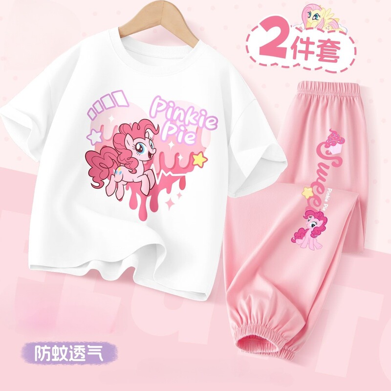 女の子の夏の半袖ズボンスーツ 2025 新しい中型および大型子供用純綿トップス薄いスポーツパンツ 2 点セット|undefined