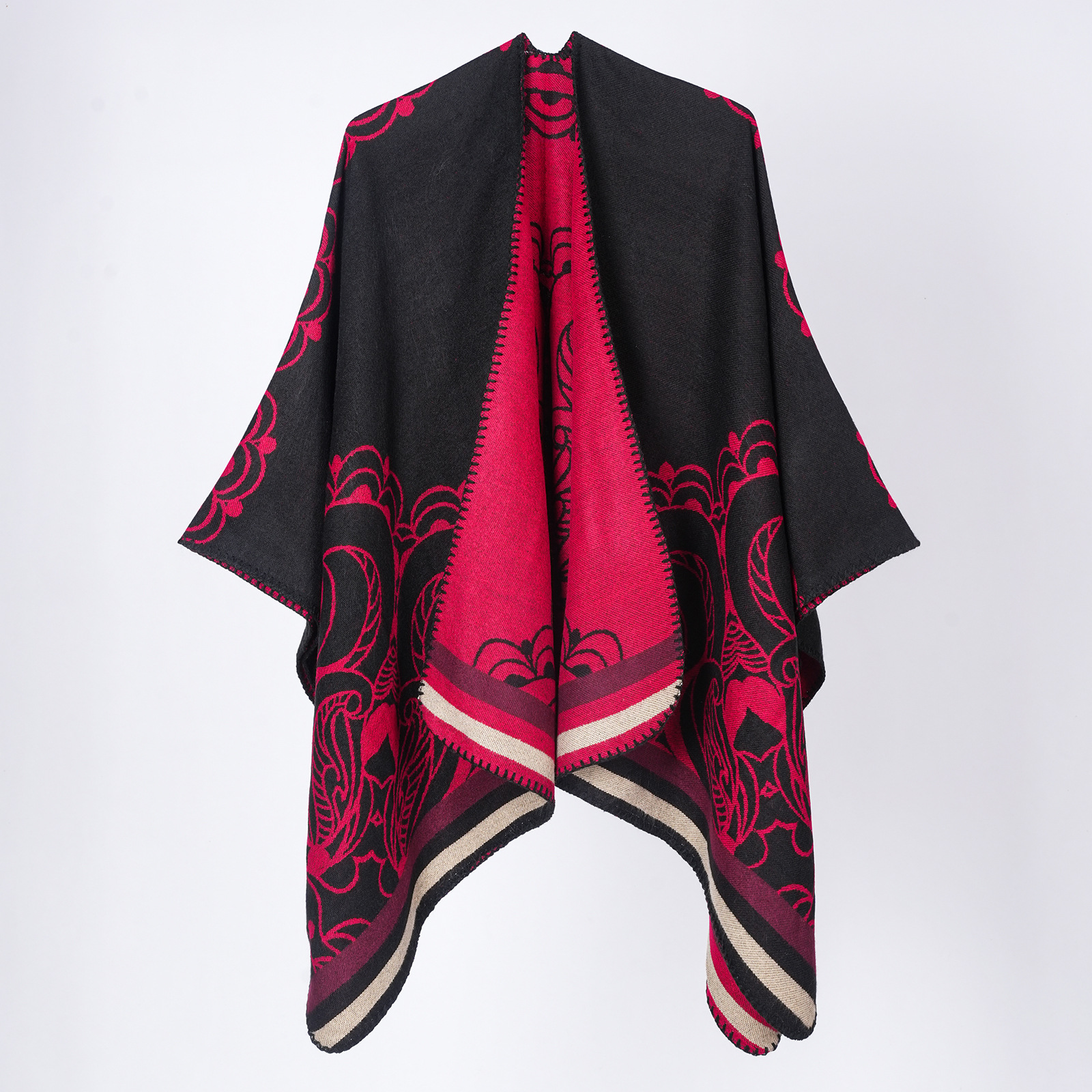 Sciarpa da viaggio jacquard versatile con bordo in pizzo donna_voghion.com
