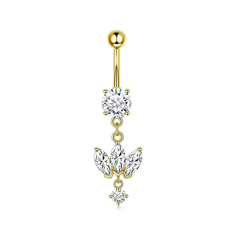 Customized European American Style Stainless Steel + Copper Zircon Flower Water Drop Pendant Belly Button Ring Piercing Jewelry detail image 8