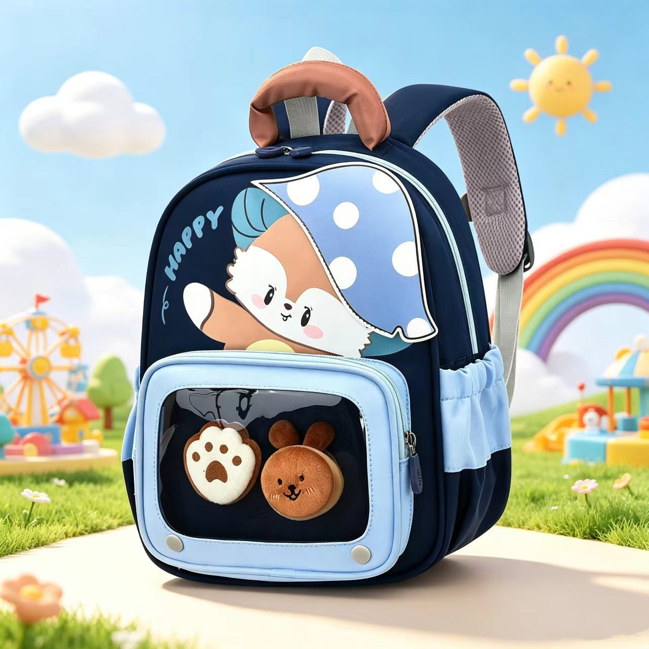 Kindergarten backpack with mushroom hat, cute cartoon design, for 3-6 year old children, suitable for boys and girls in middle and senior classes