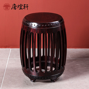 India Lobular Red Sandalwood Round Drum Stool Redwood Chinese Style Solid Wood Home Leisure Stool Coffee Table Stool Embroidered Pier Shoe Changing Stool Qin Stool