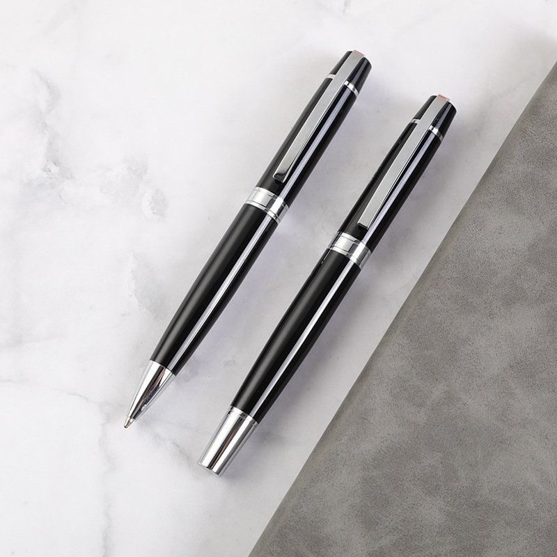 商務辦公對筆旋轉式圓珠筆黑色金屬簽字筆廣告禮品中油筆logo