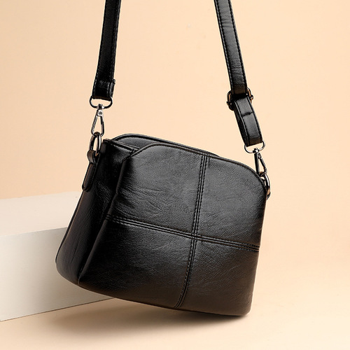 Soft leather fashionable bucket bag for middle-aged mothers  new Korean style simple and atmospheric one-shoulder crossbody bag casual