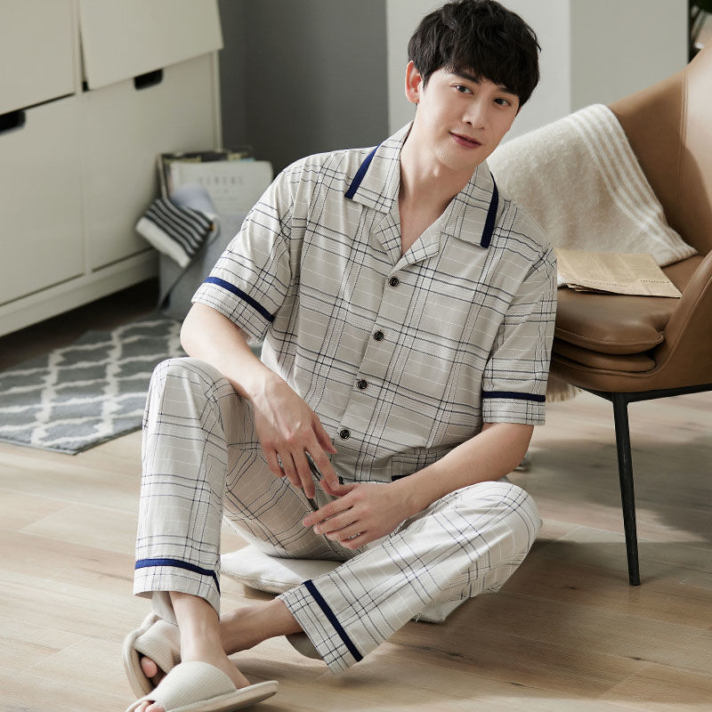 Pantalones de manga corta de verano 100% pijamas de algodón fino ocio traje de hombre de mediana edad y ancianos homewear