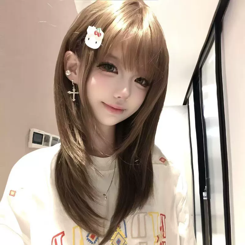 星程假发女蜜茶色高层次锁骨发y2k网红亚文化日系jk短直发全头套