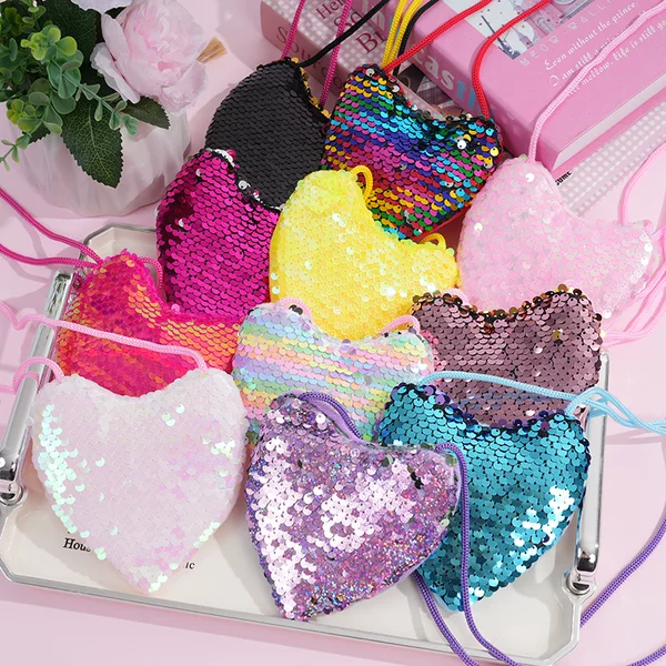 Cross-Border Creative Zipper Backpack for Children with Sequin Cards and Coin Purse, Crossbody Heart-Shaped Bag for Little Girls, Cute Ins-Style for Girls