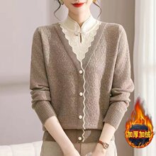 冬季加绒妈妈毛衣中老年女士打底衫加厚保暖上衣喜婆婆红色衣服