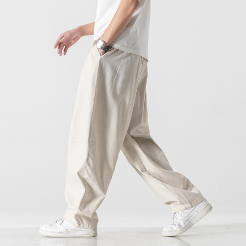 Kung fu pants for men youth Japanese style cotton and linen casual pants straight linen loose male tide harem pants wide-leg pants men's linen pants