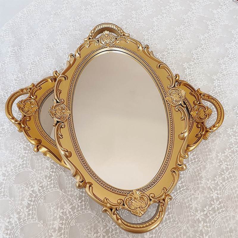 Retro retro de estilo europeo espejo de almacenamiento de la joyería tocador bandeja de la boda Internet celebridad foto accesorios decoración postre placa