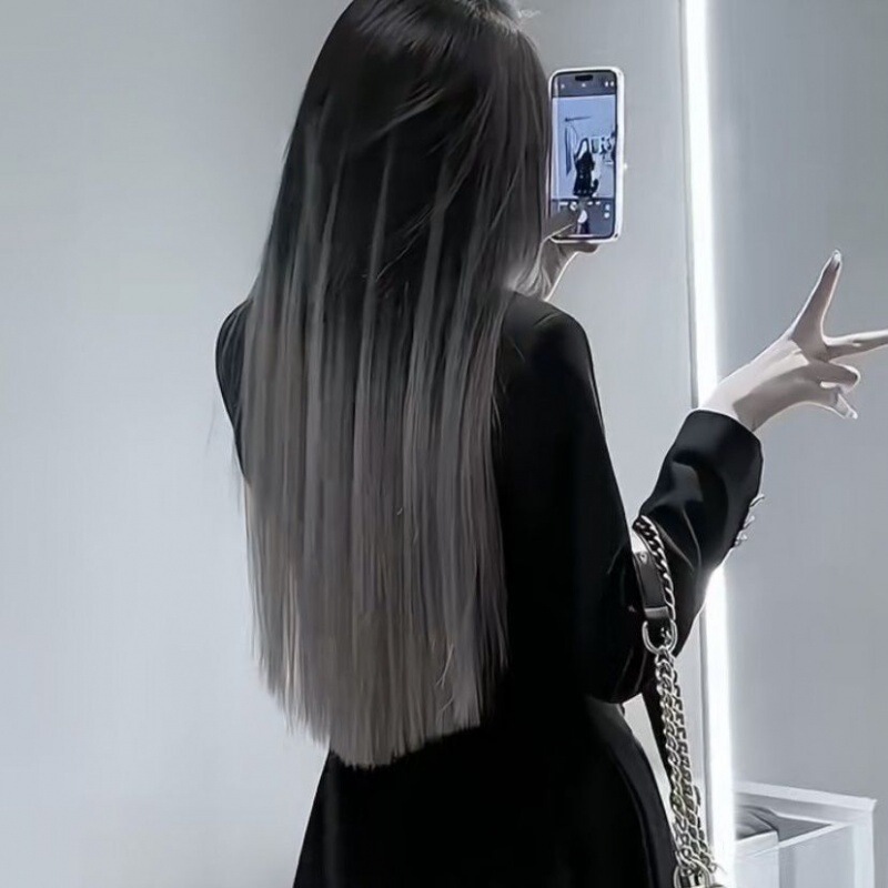 パリ絵画染めミクロンフェザーヘアエクステンション新しいフェザーヘアエクステンション人毛束インターネットセレブホットスタイルグラデーショングレー|undefined