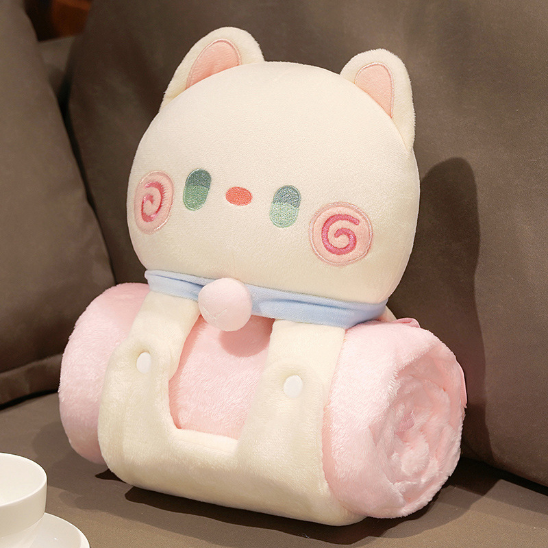 흰 포옹 고양이 20*26*14cm 롤 담요 80*10