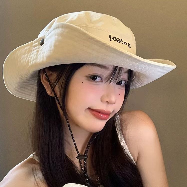 登山西部牛仔帽徒步户外日系防晒露子营遮阳帽女夏季渔夫帽大帽檐