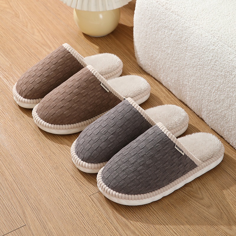 Zapatillas de algodón para hombres invierno cálido interior antideslizante felpa hogar engrosado inferior Otoño e Invierno zapatillas hombres más tamaño