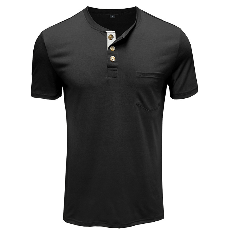 Sommer Europäisches und Amerikanisches Herren-Kurzarm-T-Shirt, Herren-Bottom-Shirt, Rundhalsausschnitt, lässiges, vielseitiges Henley-Shirt_voghion.com
