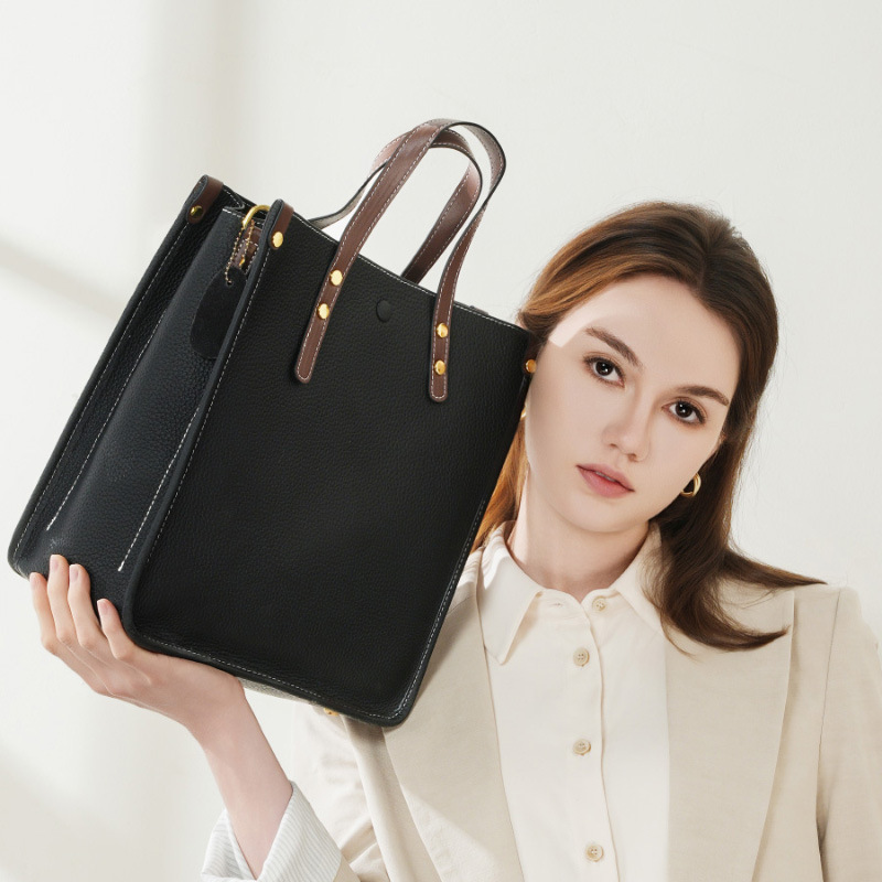 Fashion Genuine Leather Vertical Tote Bag Top Grain Cowhide Commuter Shoulder Bag Briefcase Women's Soft Leather Crossbody Bag - Thumbnail 2