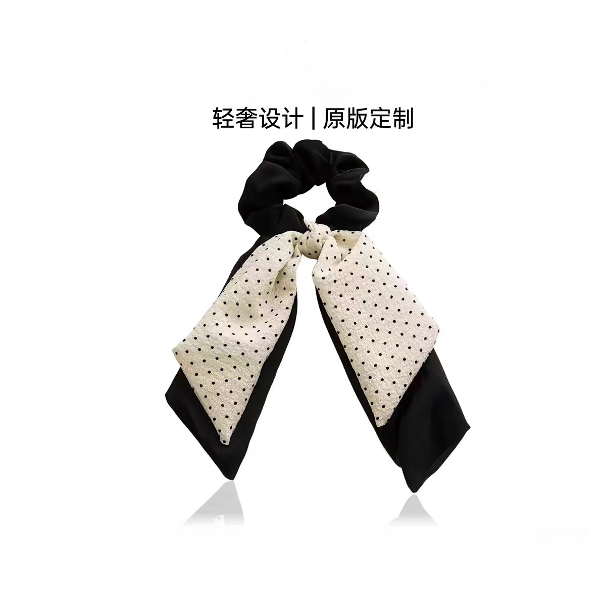 화이트 도트 [검은 리본 머리끈]