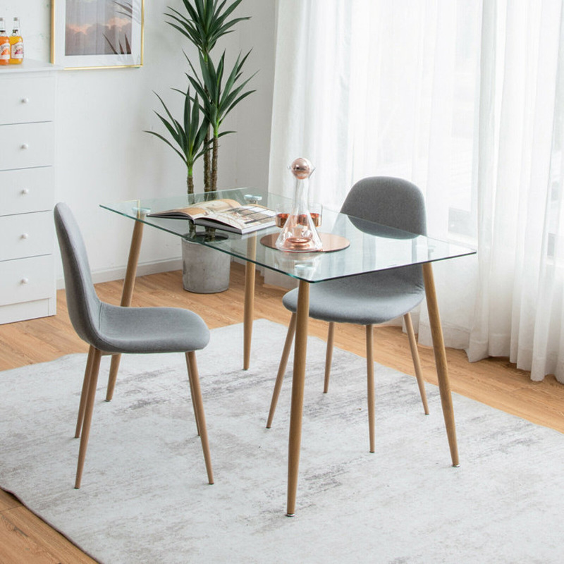 Mesa de comedor de vidrio pequeño tipo de mesa doméstica simple crema viento rectangular mesa de comedor de vidrio templado