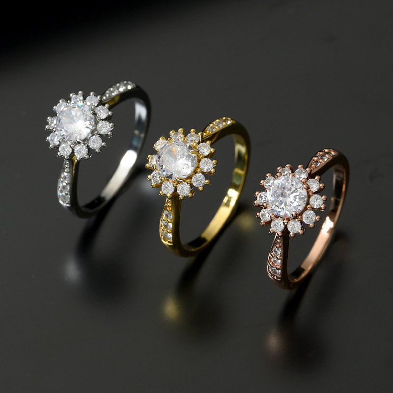 Cross-border hot copper ring full diamond micro inlaid AAA zircon ring female European and American luxury niche fashion jewelry wholesale