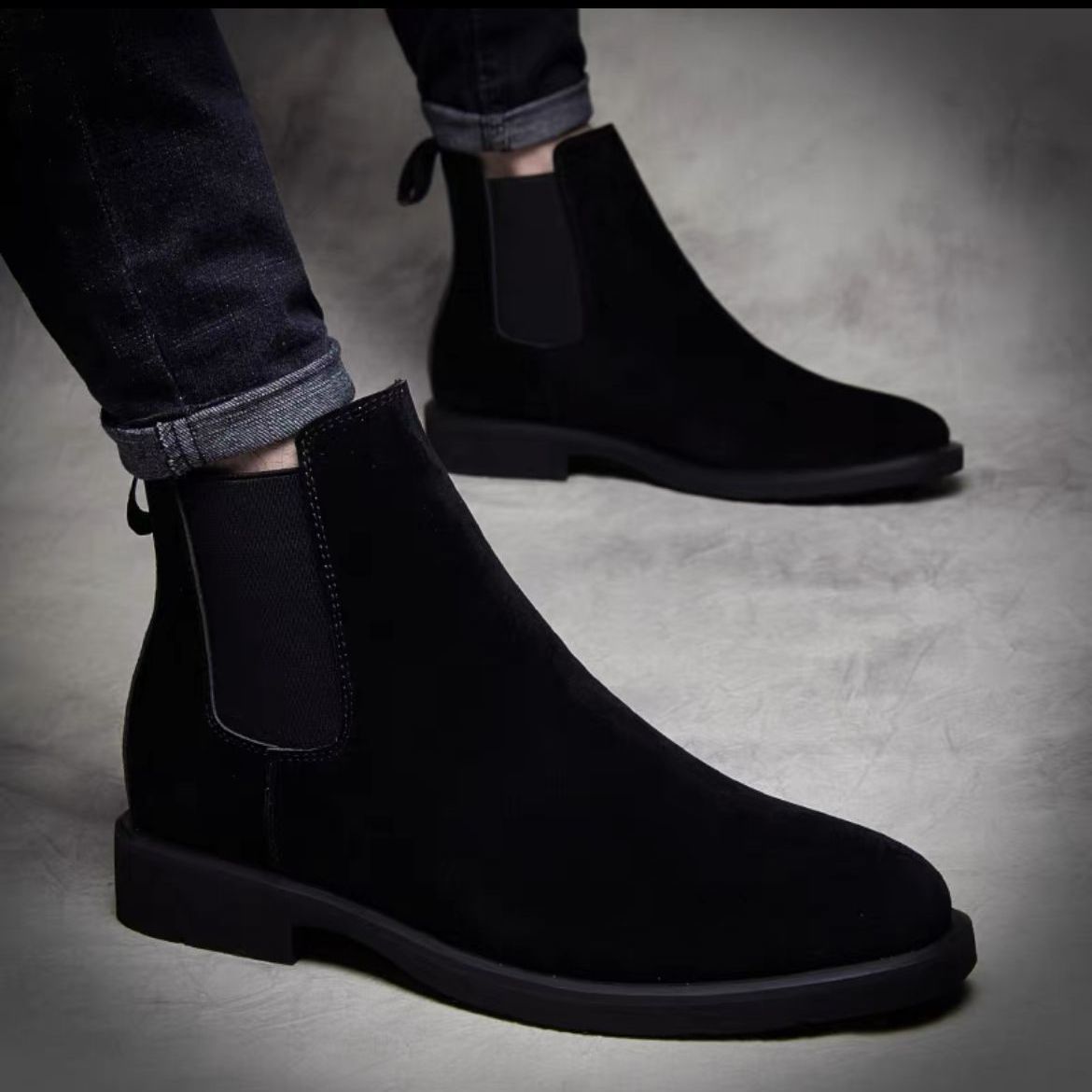 Boots Men's High-Top Nubuck Leather Winter 2025 New Men's Chelsea Boots British Trendy Inner Heightening Men's Boots