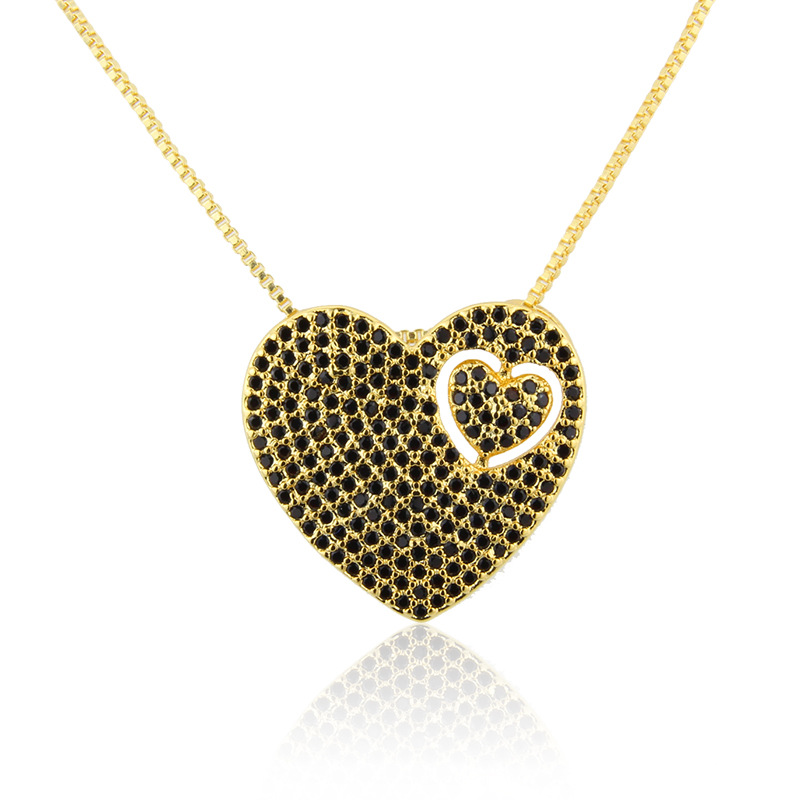5g Weight Necklace Classification Wedding, Travel Occasion Copper Material Heart Pattern Unisex Gender Plating Design Simple Style Style White, Black Color Full Diamond Heart-shaped Necklace 无