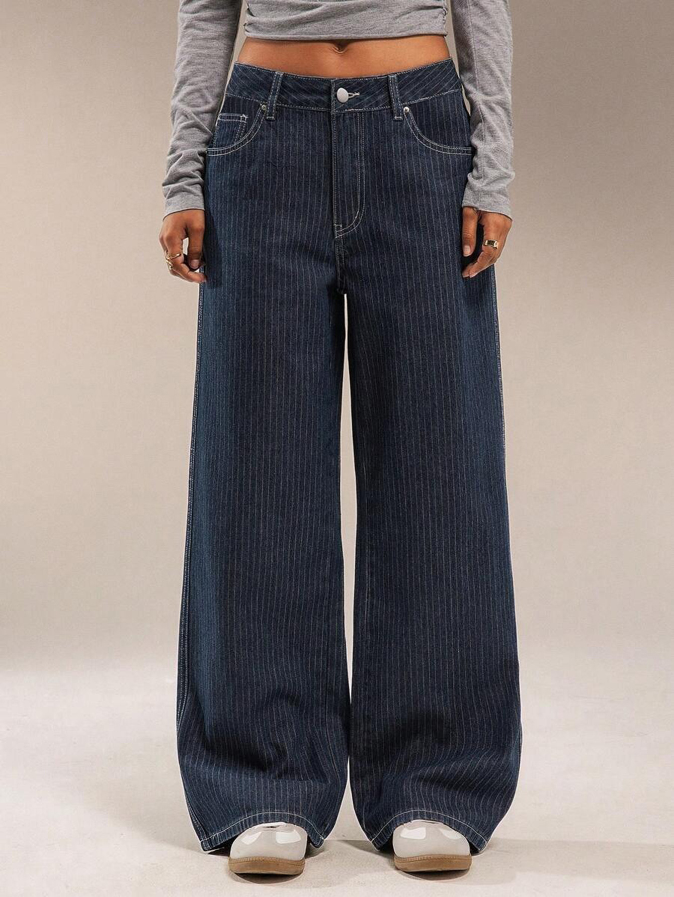European And American Cross-border Women's Jeans, 2025 Autumn New Style, Blue Striped Casual Straight-le,_ecoleips.com