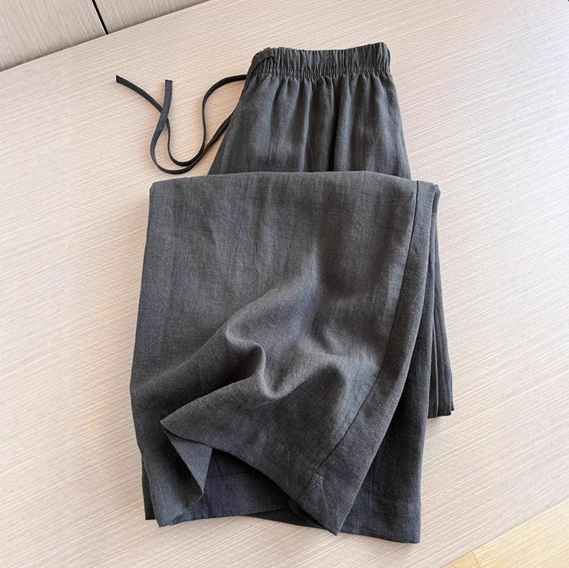 Minimalist Wear ~ Mineral Grey Texted Linen Casual Pants Women's Summer Spring Waist Straight Thin Cotton Linen Pants