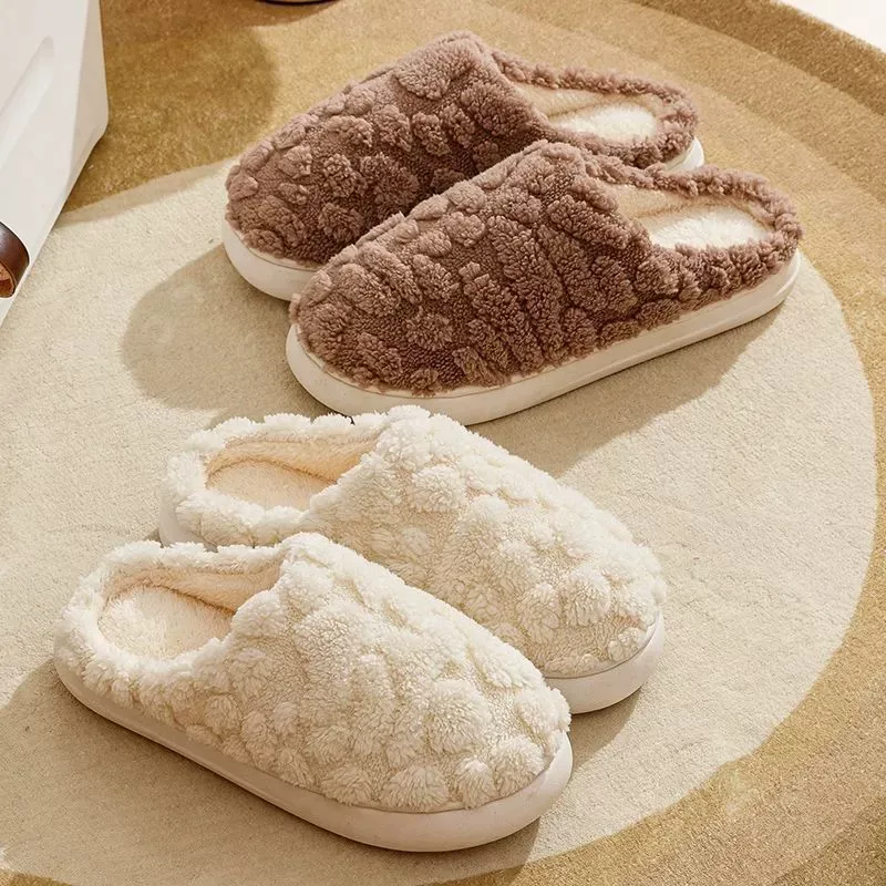 2025 new style shit-sliding cotton slippers for women men's home non-slip warm winter indoor plush household cotton drag
