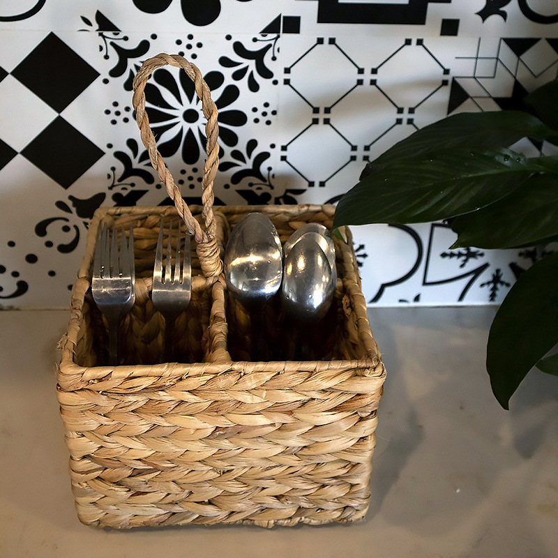 Cesta de almacenamiento dividida de paja de calabaza americana y europea Cesta de cubiertos portátil de comida Cesta de frutas secas Cesta de almacenamiento de pan y bebida