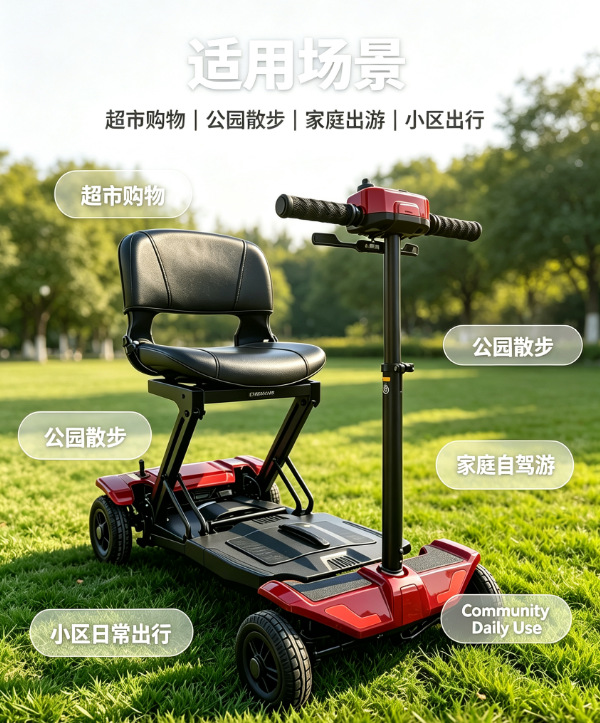 New four-wheeled electric mobility scooter, one-button folding, lightweight, high-end, smart, and designed for home use, powered by a lithium battery