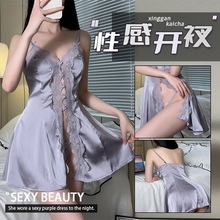 寝慕新款法式浪漫吊带睡裙性感私房纯欲睡衣蕾丝v低胸蝴蝶结1042
