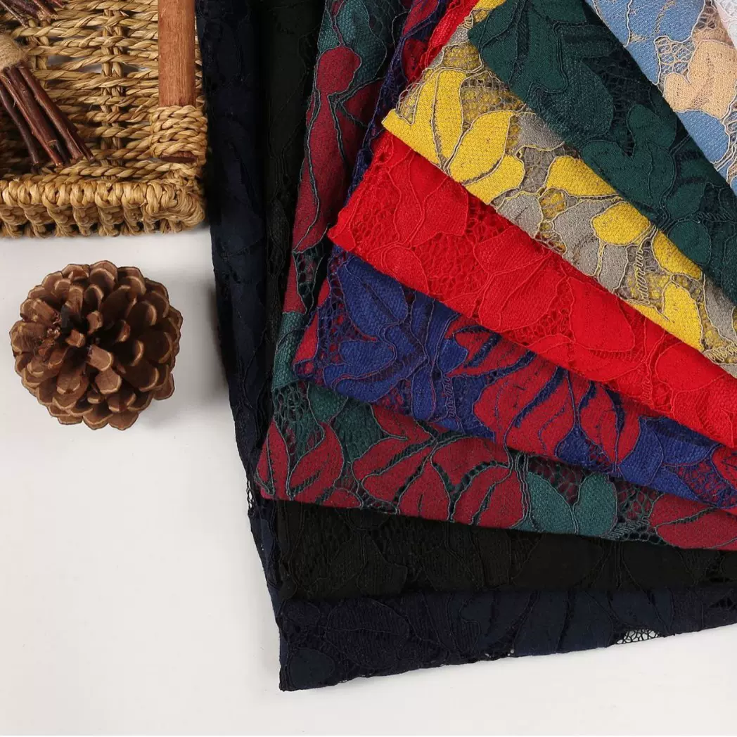 工厂批发现货锦棉股线蕾丝柔软无弹双色蕾丝面料女装连衣裙面料