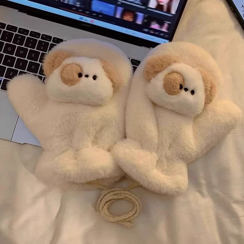 Nuevos productos lindos guantes para perros de peluche de invierno para mujeres de peluche para estudiantes de invierno para montar guantes calientes al por mayor