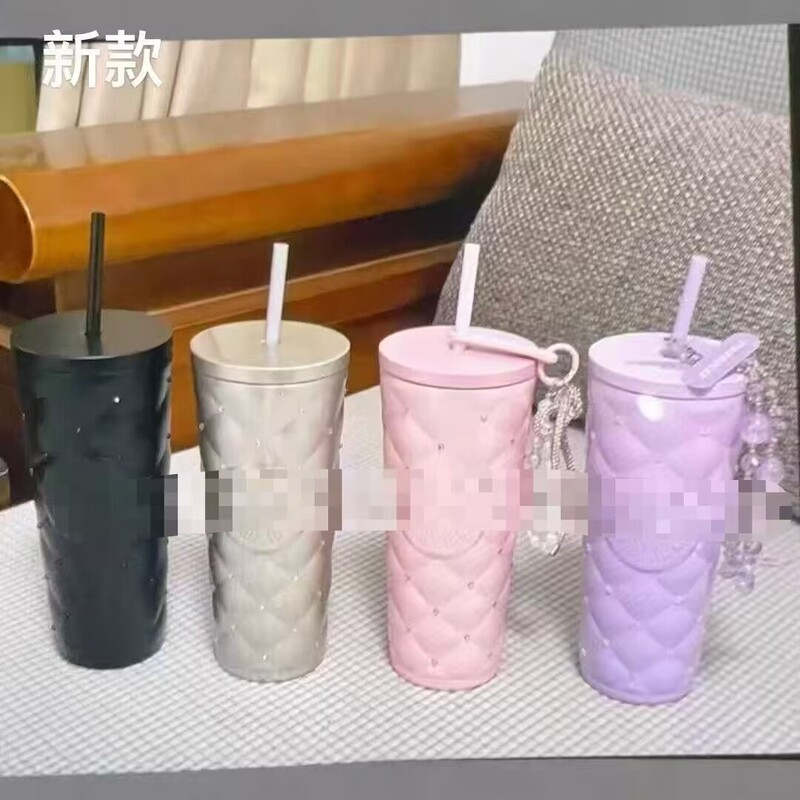 New Starbucks Style Diamond-Patterned Stainless Steel Straw Cup, Large Capacity Water Cup, High Aesthetic Value, Thermal Insulation Cup New Starbucks Style Diamond-Patterned Stainless Steel Straw Cup, Large Capacity Water Cup, High Aesthetic Value, Thermal Insulation Cup