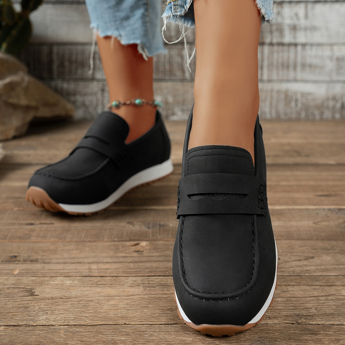 Comfortable Plus Size Women's Running Shoes Spring British Style Loafers Thick Soled_voghion.com